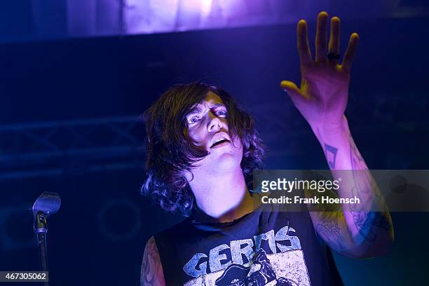 Singer Kellin Quinn of the American band Sleeping with Sirens performs live in support of Pierce the Veil during a concert at the C-Club on March 22,...