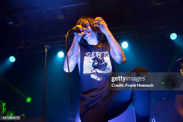 Singer Kellin Quinn of the American band Sleeping with Sirens performs live in support of Pierce the Veil during a concert at the C-Club on March 22,...