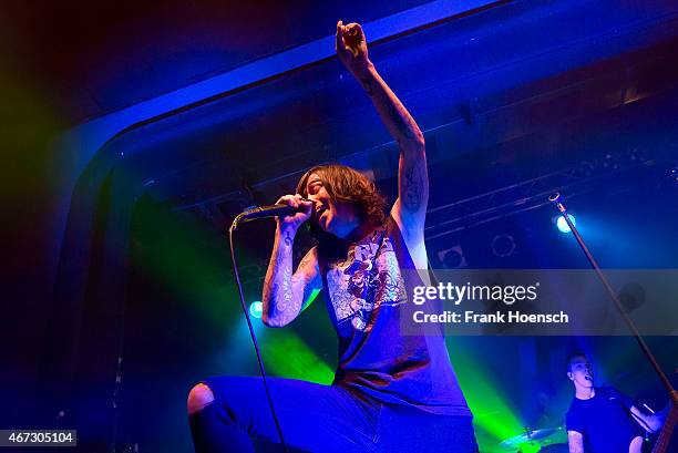 Singer Kellin Quinn of the American band Sleeping with Sirens performs live in support of Pierce the Veil during a concert at the C-Club on March 22,...