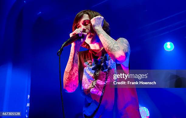 Singer Kellin Quinn of the American band Sleeping with Sirens performs live in support of Pierce the Veil during a concert at the C-Club on March 22,...