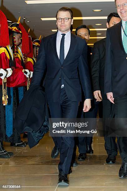 Prince Daniel, Duke of Vastergotland is seen upon arrival at Incheon International Airport on March 23, 2015 in Incheon, South Korea. H.R.H the Crown...