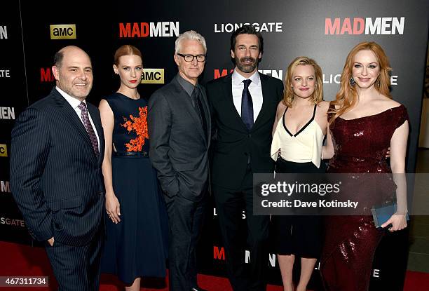 Matthew Weiner, January Jones, John Slattery, Jon Hamm, Elisabeth Moss and Christina Hendricks attend the "Mad Men" New York Special Screening at The...