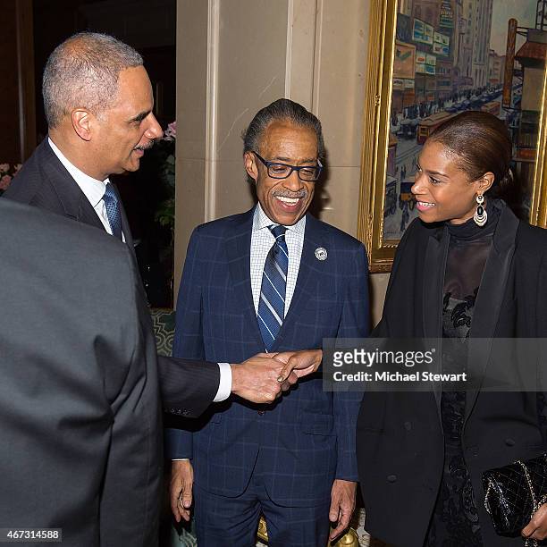 United States Attorney General Eric Holder, Reverend Al Sharpton and Aisha McShaw attend Aretha Franklin's Birthday Celebration at the Ritz Carlton...