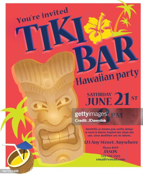 bright summer tiki bar hawaiian party invitation poster design template - tiki stock illustrations