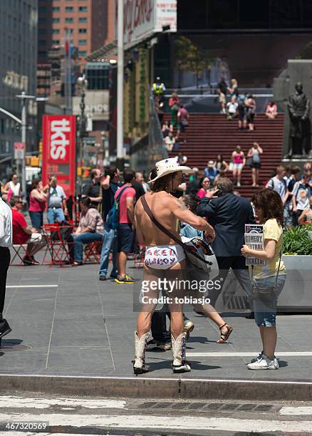 naked cowboy on times square, new york - opening night of urban cowboy on broadway stockfoto's en -beelden