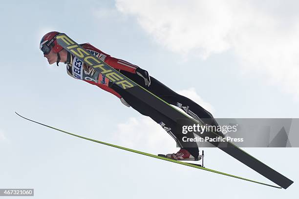 Jan Matura of Czech Republic competes during FIS World Cup Planica Flying Hill Individual Ski Jumping. Ski jumping is a form of nordic skiing in...