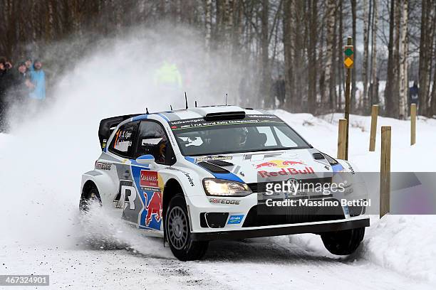 Sebastien Ogier of France and Julien Ingrassia of France compete in their Volkswagen Motorsport Volkswagen Polo R WRC during Day One of the WRC...