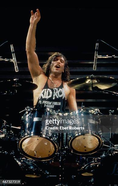 Drummer Rob Affuso, on stage with band Skid Row, 1992.