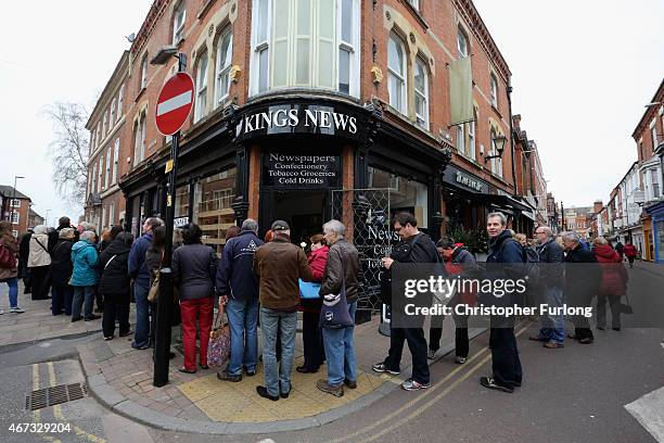 Members of the public queue to view the coffin of King Richard III as it sits in repose inside Leicester Cathedral draped in a specially-embroidered...