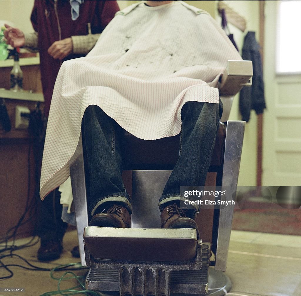 In the barber chair