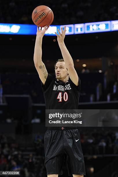 Matt Shrigley of the San Diego State Aztecs puts up a shot against the Duke Blue Devils during the third round of the 2015 NCAA Men's Basketball...