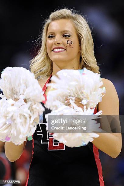 Cheerleader of the San Diego State Aztecs performs against the Duke Blue Devils during the third round of the 2015 NCAA Men's Basketball Tournament...