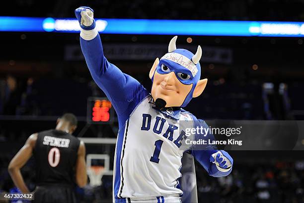 The mascot of the Duke Blue Devils performs against the San Diego State Aztecs during the third round of the 2015 NCAA Men's Basketball Tournament at...