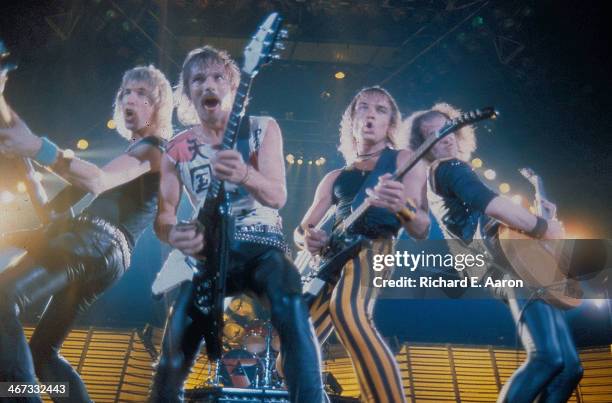German band Scorpions on stage, circa 1985.