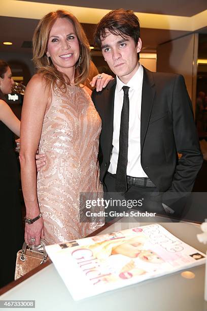 Rosalie van Breemen and her son Alain-Fabien Delon during the PEOPLE Magazine Germany launch party at Waldorf Astoria on March 17, 2015 in Berlin,...