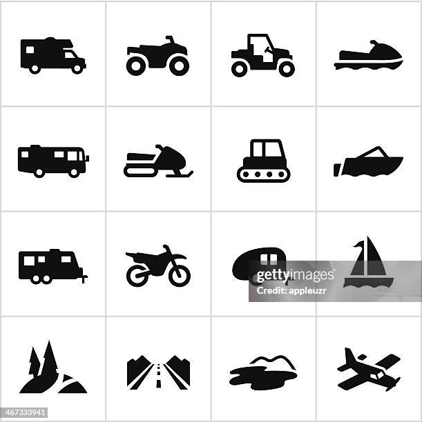 black recreational vehicle icons - motor boat stock illustrations