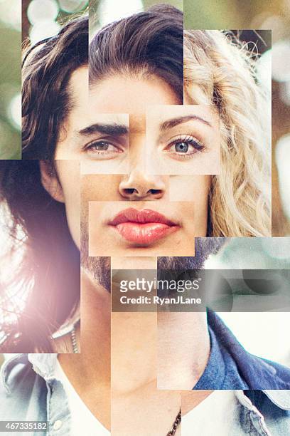 blended face of men and woman - variation stock pictures, royalty-free photos & images