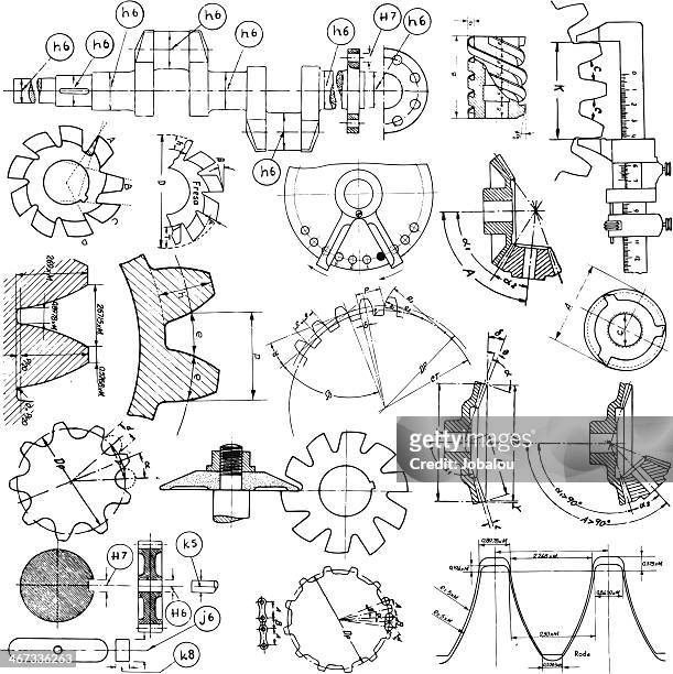 several technical drawings - vintage stock stock illustrations