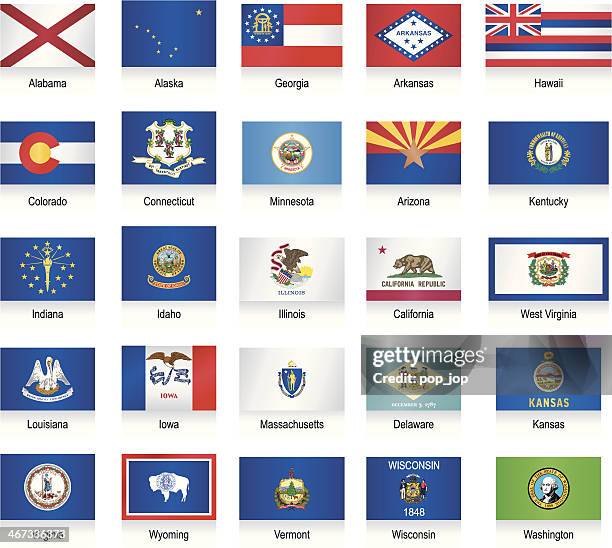stockillustraties, clipart, cartoons en iconen met usa states flags collection - state flags