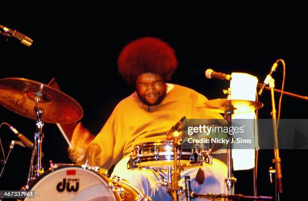 Drummer Amar, with band The Roots, on stage, 1997.