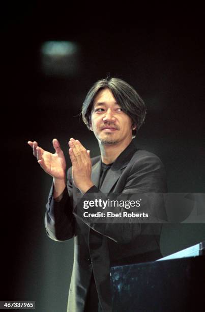 Japanese musician Ryuichi Sakamoto performing at the Winter Garden Atrium in the World Financial Center in New York City on February 11, 1998.