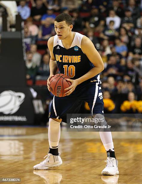 Luke Nelson of the UC Irvine Anteaters in action against the Louisville Cardinals during the second round of the 2015 Men's NCAA Basketball...