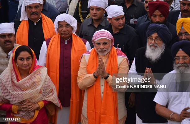 Indian Prime Minister Narendra Modi , Union Cabinet Minister of Food Processing and Shiromani Akali Dal Member of Parliament Harsimrat Kaur Badai ,...