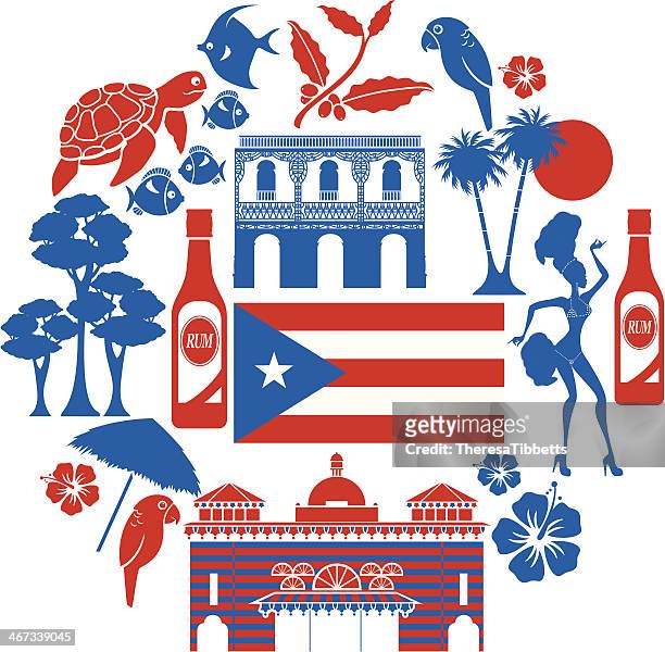 illustrazioni stock, clip art, cartoni animati e icone di tendenza di set di icone di puerto rico - puerto rican culture