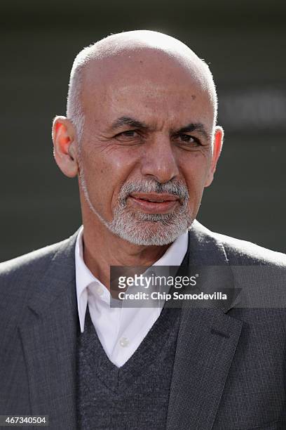 Afghanistan President Ashraf Ghani makes a brief statement to the news media before starting talks at Camp David March 23, 2015 in Camp David,...