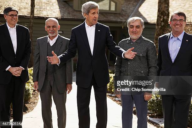 Treasury Secretary Jack Lew, Afghanistan President Ashraf Ghani, U.S. Secretary of State John Kerry, Afghanistan Chief Executive Abdullah Abdullah...