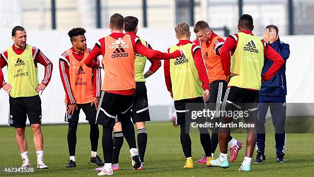 Head coach Peter Knaebel of Hamburg reacts during the of Hamburger SV training session on March 23, 2015 in Hamburg, Germany.