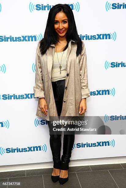 Personality Nicole 'Snooki' Polizzi visits the SiriusXM Studios on March 23, 2015 in New York City.