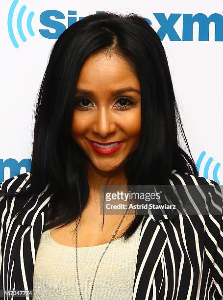 Personality Nicole 'Snooki' Polizzi visits the SiriusXM Studios on March 23, 2015 in New York City.