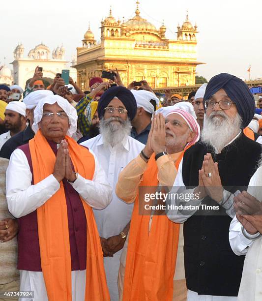 India Prime Minister Narendra Modi along with Punjab Chief Minister Parkash Singh Badal and Punjab Governor Kaptan Singh Solanki during his visit to...