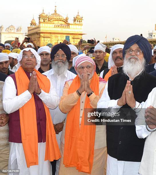 India Prime Minister Narendra Modi along with Punjab Chief Minister Parkash Singh Badal and Punjab Governor Kaptan Singh Solanki during his visit to...