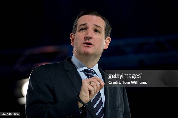 Sen. Ted Cruz, R-Texas, speaks during a convocation at Liberty University's Vines Center in Lynchburg, Va., where he announced his candidacy for...