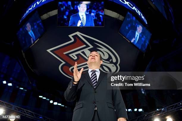 Sen. Ted Cruz, R-Texas, speaks during a convocation at Liberty University's Vines Center in Lynchburg, Va., where he announced his candidacy for...