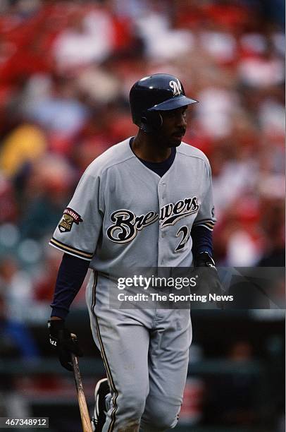 Devon White of the Milwaukee Brewers bats against the St. Louis Cardinals on September 19, 2001.