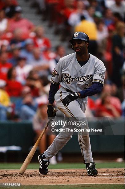 Devon White of the Milwaukee Brewers bats against the St. Louis Cardinals on September 19, 2001.