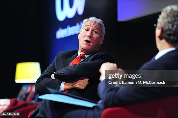 Jeremy Paxman and John Witherow during The Business of News - John Witherow in Conversation with Jeremy Paxman as part of Advertising Week Europe,...