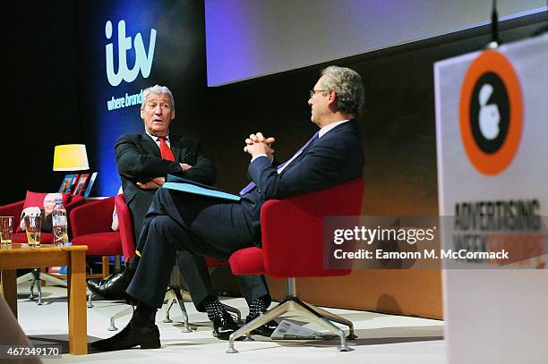 Jeremy Paxman and John Witherow during The Business of News - John Witherow in Conversation with Jeremy Paxman as part of Advertising Week Europe,...