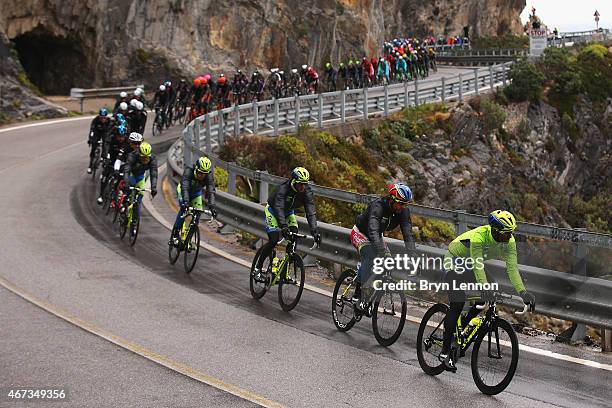 The peloton make it's way towards Sanremo during the 2015 Milan-Sanremo race, a 293km road race from Milan to Sanremo on March 22, 2015 in San Remo,...