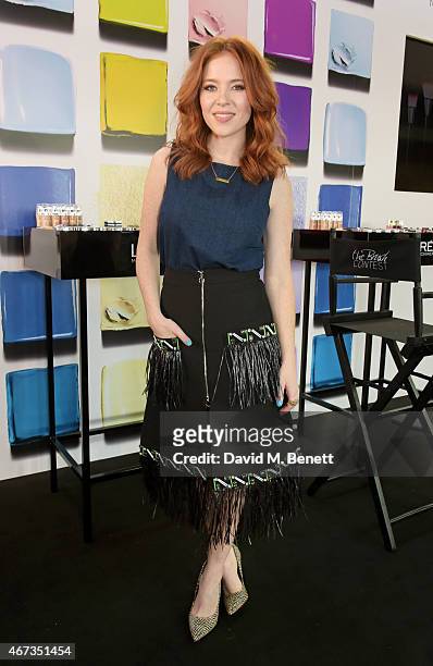 Angela Scanlon arrives for her presenting role at L'Oreal Paris' makeup artist competition 'The Brush Contest' at the Mondrian Hotel on March 23,...