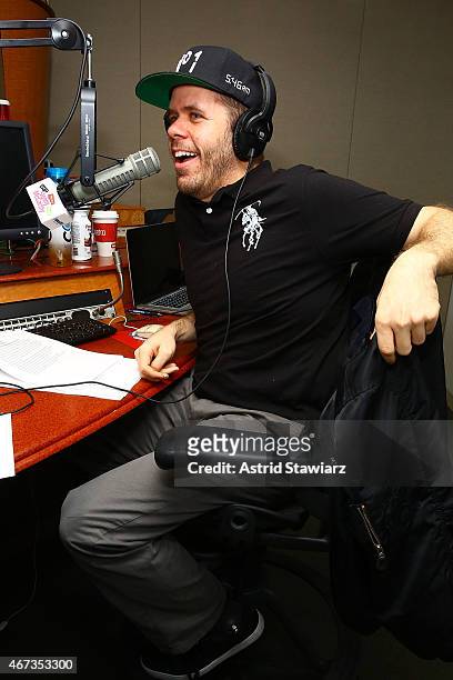 Personality Perez Hilton co-hosts 'Dirty, Sexy, Funny with Jenny McCarthy' at the SiriusXM Studios on March 23, 2015 in New York City.