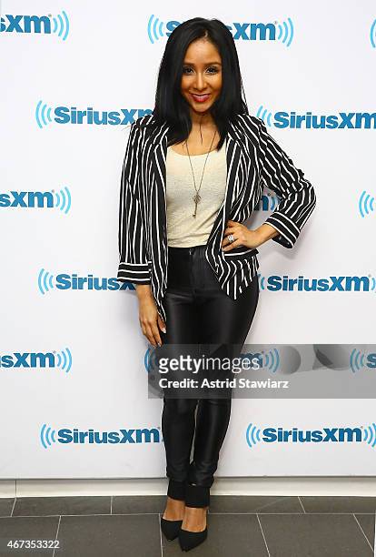 Personality Nicole 'Snooki' Polizzi visits the SiriusXM Studios on March 23, 2015 in New York City.