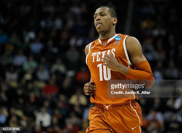 Jonathan Holmes of the Texas Longhorns plays against the Butler Bulldogs during the second round of the 2015 NCAA Men's Basketball Tournament at...