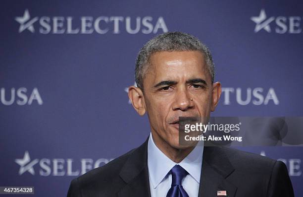 President Barack Obama speaks during the SelectUSA Investment Summit March 23, 2015 in National Harbor, Maryland. The summit brought together...