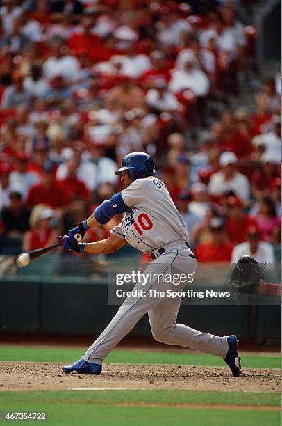 Gary Sheffield of the Los Angeles Dodgers bats against the St. Louis Cardinals on September 9, 2001.