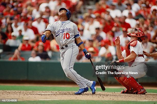 Gary Sheffield of the Los Angeles Dodgers bats against the St. Louis Cardinals on September 9, 2001.