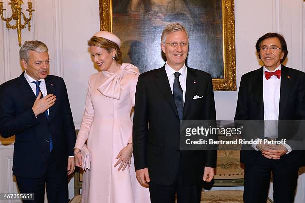 Minister of Foreign Affairs of Belgium Didier Reynders and Prime Minister of Belgium Elio Di Rupo with the King Philippe of Belgium and Queen...